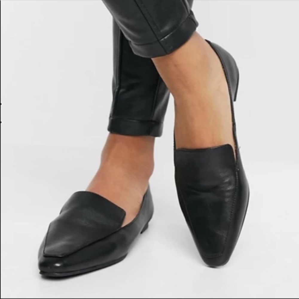 STEVE MADDEN BLACK LEATHER GEMMY LOAFER FLATS